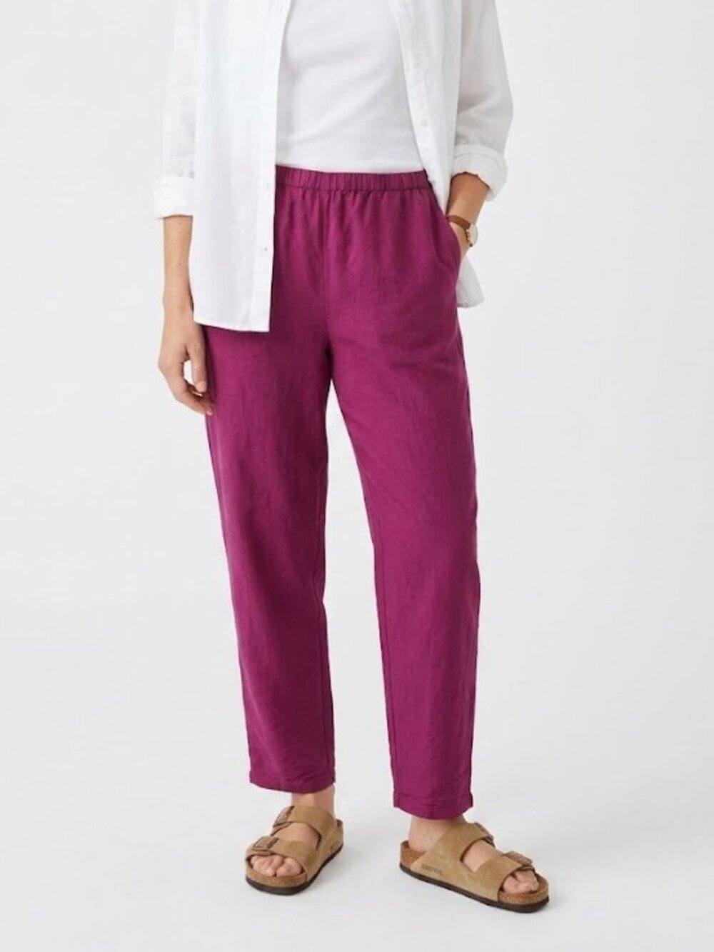 Eileen Fisher 100% Silk Pull On Pants Magenta Pink Size M